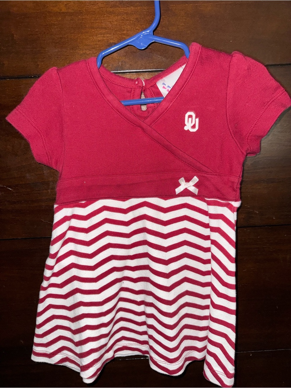 OU Girls' Short Sleeve Chevron Dress in Crimson and White